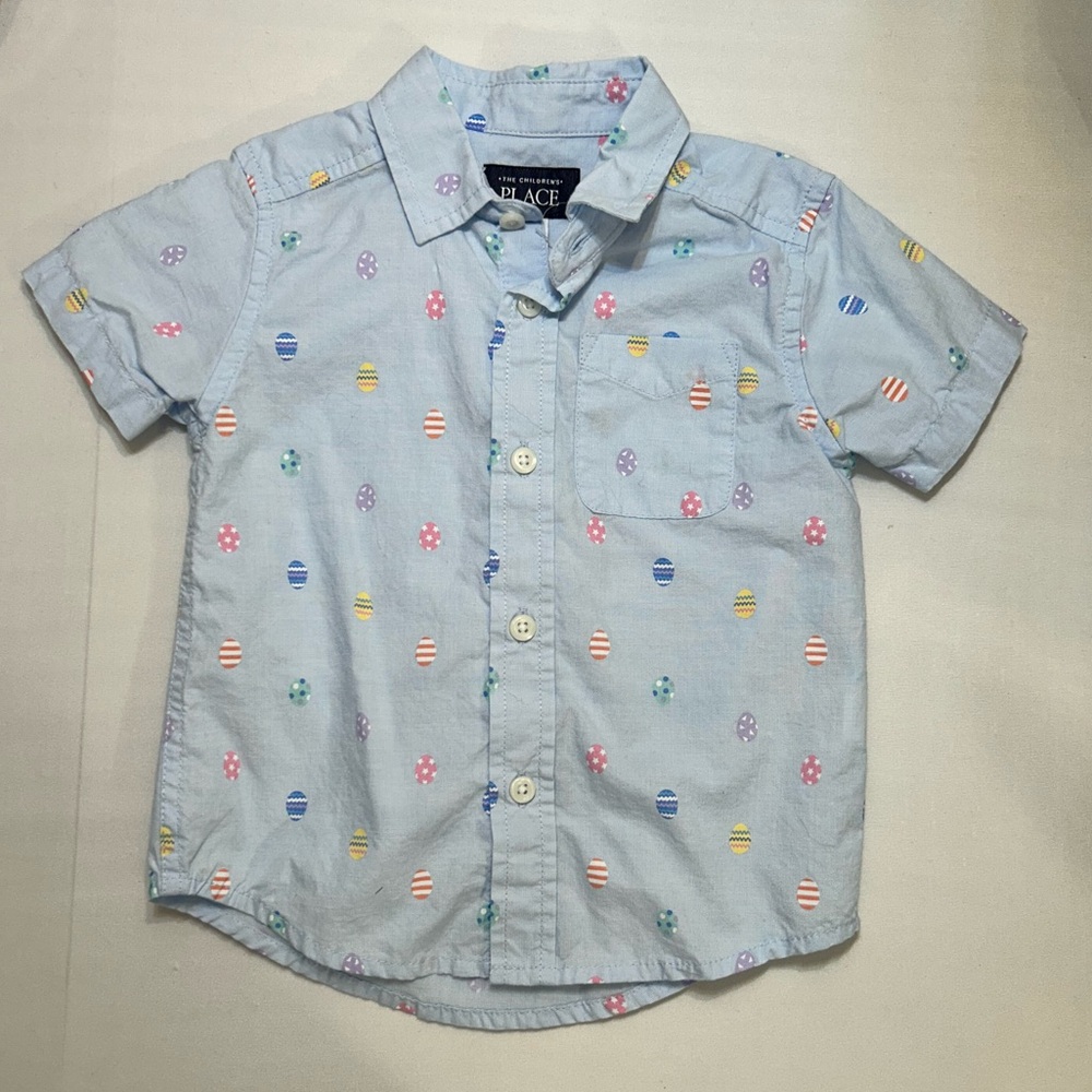 The Children's Place Light Blue Easter Shirt with Colorful‎ Egg Patterns